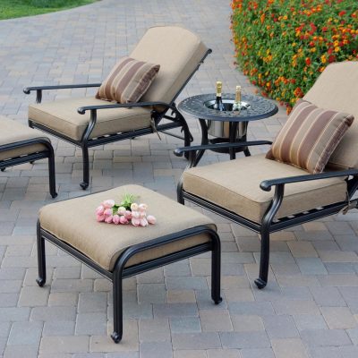 Darlee Nassau 5 Piece Cast Aluminum Patio Conversation Set W/ Ice Bucket Insert & Sesame Cushions