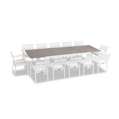 Calm Bay 13 Pc Extendable Dining Set in White/Barnwood/Canvas Natural by Lakeview