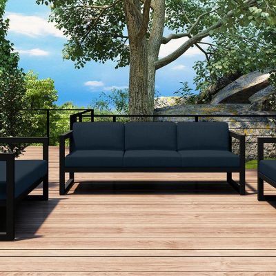 Misty Cove 3 Pc Aluminum Sofa Set in Slate W/ Spectrum Indigo Cushions By Lakeview