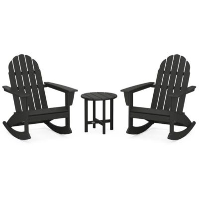 POLYWOOD Vineyard 3-Piece Adirondack Rocking Chair Set in Black