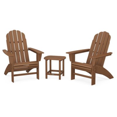 POLYWOOD Vineyard 3-Piece Curveback Adirondack Set w/ South Beach 18-Inch Side Table – Teak