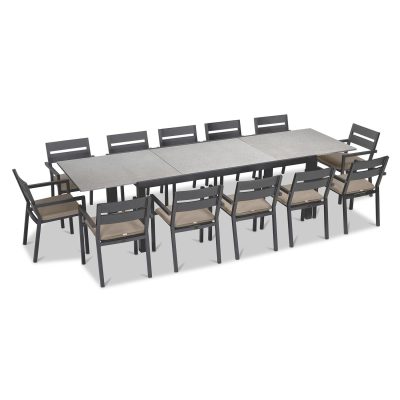 Calm Bay 13 Pc Extendable Dining Set in Slate/Concrete/Heather Beige by Lakeview