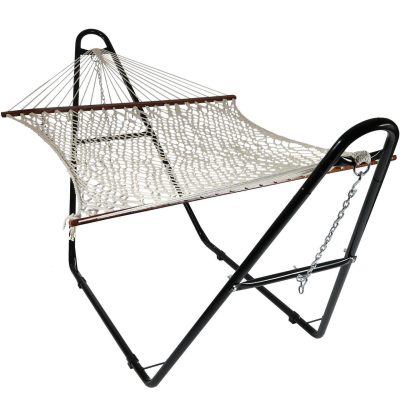 Ultimate Patio Classic Double Rope Hammock w/ Universal Multi-Use Stand – White