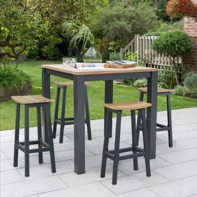 Kettler ELBA 5 Piece Aluminum Bar Set With Teak Accents