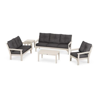 POLYWOOD Vineyard 5-Piece Deep Seating Set w/ Sofa – Sand / Ash Charcoal