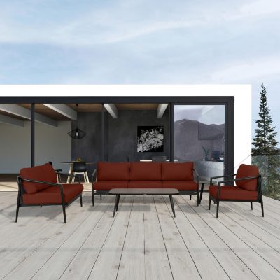 Midnight Cove 5 Pc Aluminum Sofa Seating Set in Black/Carbon/Canvas Henna By Lakeview Outdoor Designs