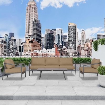 Midnight Cove 4 Pc Aluminum Sofa Seating Set in Slate/Pebble Gray/Heather Beige By Lakeview Outdoor Designs