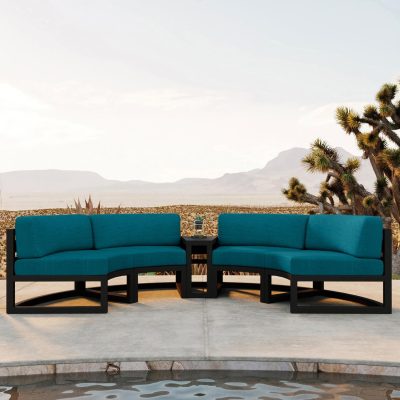 Misty Cove 3 Pc Aluminum Curve Loveseat Set in Black W/ Spectrum Peacock Cushions By Lakeview