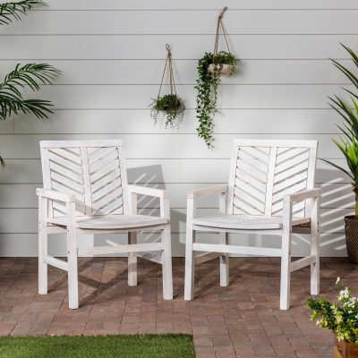 Ultimate Patio Wishlake 2 Piece Acacia Patio Dining Arm Chair Set – White Wash