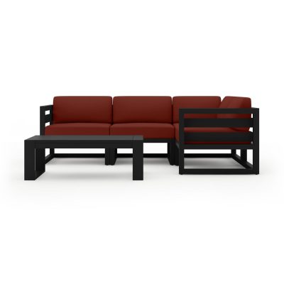 Misty Cove 5 Pc Aluminum Sectional Set in Black W/ Canvas Henna Cushions & Portal Coffee Table By Lakeview