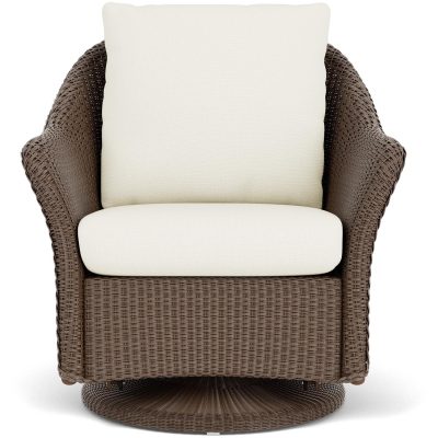 Weekend Retreat Wicker Club Chair w/ Swivel Gliders in Bark/Sailcloth Salt By Lloyd Flanders