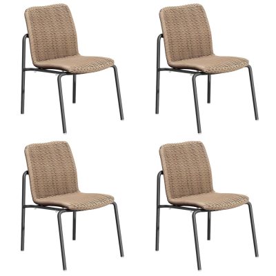 Orso 4 Pc Wicker & Aluminum Dining Side Chair in Carbon/Sand By Oxford Garden