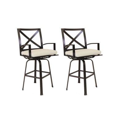 La Jolla 2 Piece Aluminum Patio Swivel Bar Stool Set W/ Sunbrella Canvas Flax Cushions By Sunset West