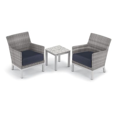 Argento 3 Piece Wicker Patio Conversation Set W/ Lite-Core Ash End Table & Midnight Blue Cushions By Oxford Garden