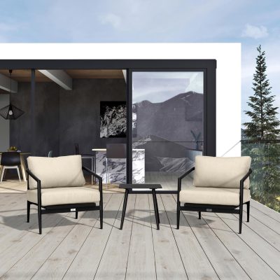 Midnight Cove 3 Pc Aluminum Club Chair Seating Set in Black/Carbon/Canvas Flax By Lakeview Outdoor Designs