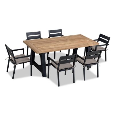 Calm Bay Mill 7 Pc Reclaimed Teak Dining Set in Black/Canvas Charcoal by Lakeview