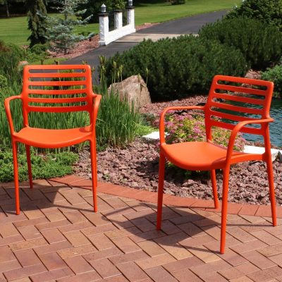 Ultimate Patio Heritage Plastic Stacking Patio Armchair – Set of 2 – Bright Orange