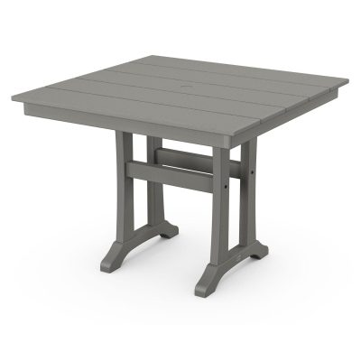 POLYWOOD 37-Inch Farmhouse Trestle Dining Table – Slate Grey