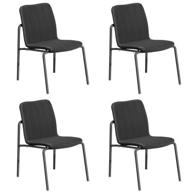 Orso 4 Pc Wicker & Aluminum Dining Side Chair in Carbon/Shadow By Oxford Garden