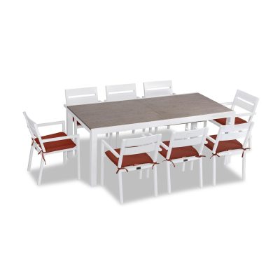 Calm Bay 9 Pc Extendable Dining Set in White/Barnwood/Canvas Henna by Lakeview