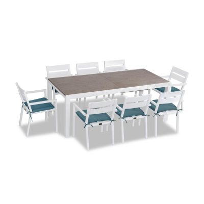 Calm Bay 9 Pc Extendable Dining Set in White/Barnwood/Cast Lagoon by Lakeview