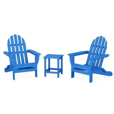 POLYWOOD Classic Folding Adirondack 3-Piece Set W/ Long Island 18-Inch Side Table – Pacific Blue