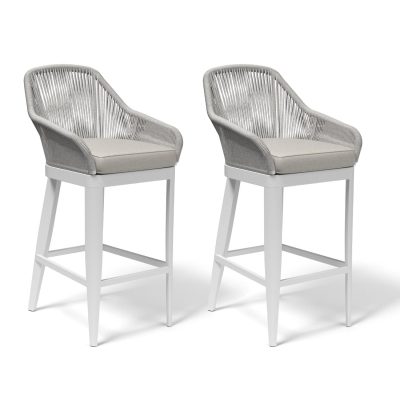 Sunset West Miami 2 Piece Olefin Rope & Aluminum Patio Barstool Set W/ Sunbrella Echo Ash Cushions