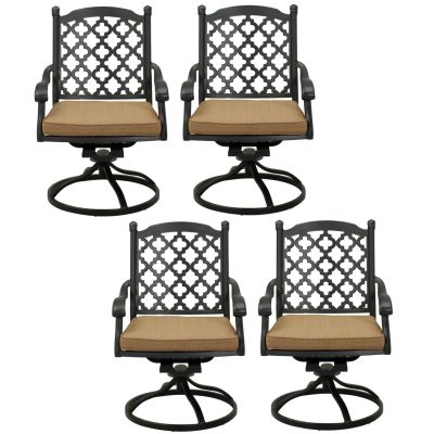 Madison 4 Piece Cast Aluminum Patio Swivel Rocker Dining Chair Set W/ Sesame Polyester Cushions By Darlee