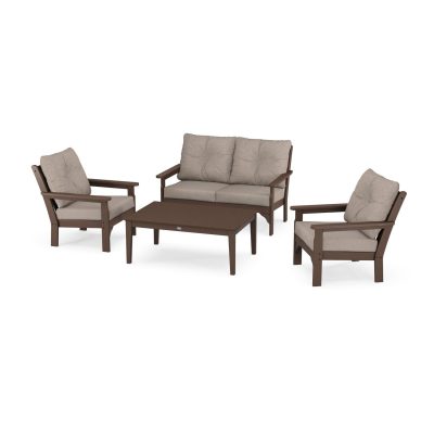 POLYWOOD Vineyard 4-Piece Deep Seating Set w/ 2 Club Chairs – Mahogany / Spiced Burlap