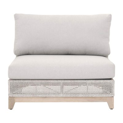 Ranch Pointe Woven Rope Armless Sofa Chair in Taupe & White By Lakeview