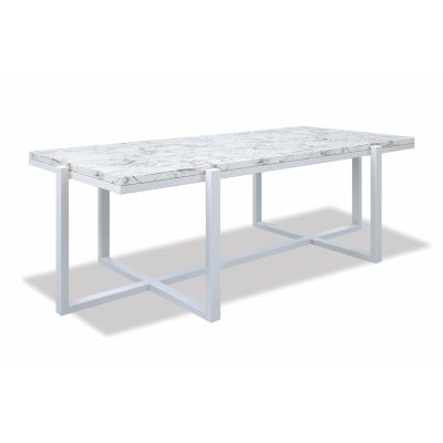 Sunset West Bazaar 52 X 24 Inch Rectangular Aluminum Patio Coffee Table W/ Honed Carrara Marble Top – Frost