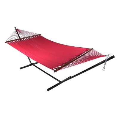 Ultimate Patio Soft-Spun Woven Rope Double Hammock w/ 15-Foot Black Stand – Red