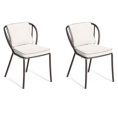 Malti 2 Pc Aluminum Dining Side Chair in Carbon/Bliss Linen By Oxford Garden