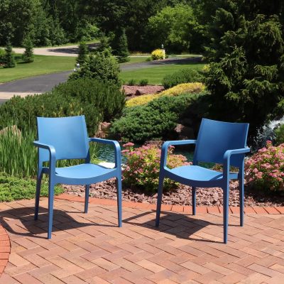 Ultimate Patio Madison Bay Plastic Dining Armchair – Set of 2 – Sax Blue