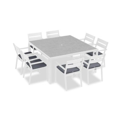 Calm Bay 9 Pc Square Dining Set in White/Canvas Charcoal by Lakeview