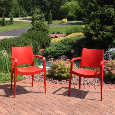 Ultimate Patio 2 Piece Madison Bay Stackable indoor/Outdoor Dining Chair Set – Red