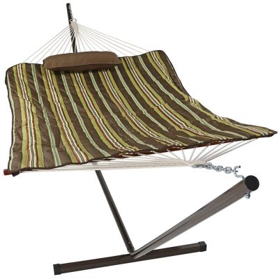 Ultimate Patio Rope Hammock w/ Stand, Pad, & Pillow – Desert Stripe