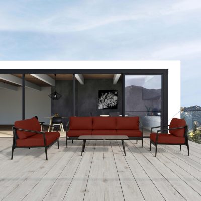 Midnight Cove 4 Pc Aluminum Sofa Loveseat Seating Set in Black/Carbon/Canvas Henna By Lakeview Outdoor Designs