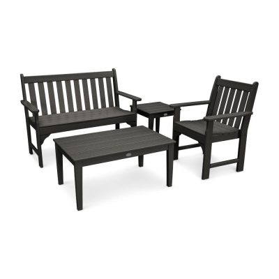 POLYWOOD Vineyard 4-Piece Bench Seating Set – Black