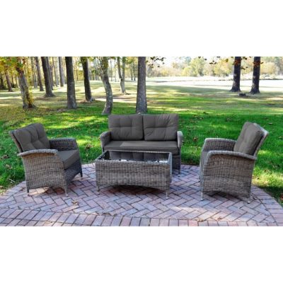 Kettler LAKENA 4 Piece Wicker Rattan Lounge Set With Canvas Coal Cushions