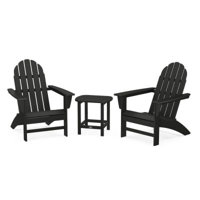 POLYWOOD Vineyard 3-Piece Adirondack Set w/ South Beach 18-Inch Side Table – Black