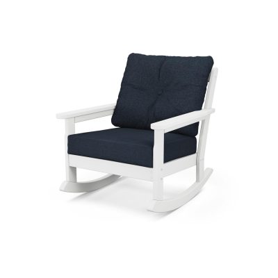 POLYWOOD Vineyard Deep Seating Rocking Chair – White / Marine Indigo