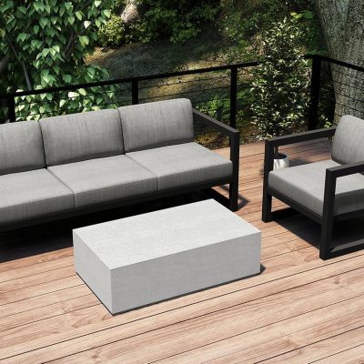 Misty Cove 3 Pc Aluminum Sofa Set in Slate W/ Cast Silver Cushions & Long Coffee Table By Lakeview