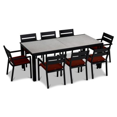 Calm Bay 9 Pc Extendable Dining Set in Black/Concrete/Canvas Henna by Lakeview