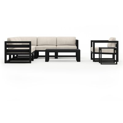 Misty Cove 8 Pc Aluminum Sectional Set in Black W/ Cast Silver Cushions By Lakeview