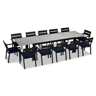 Calm Bay 13 Pc Extendable Dining Set in Black/Concrete/Spectrum Indigo by Lakeview