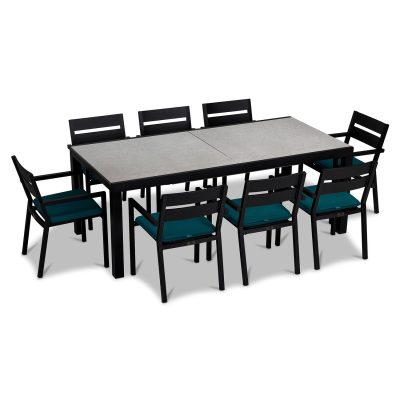 Calm Bay 9 Pc Extendable Dining Set in Black/Concrete/Spectrum Peacock by Lakeview