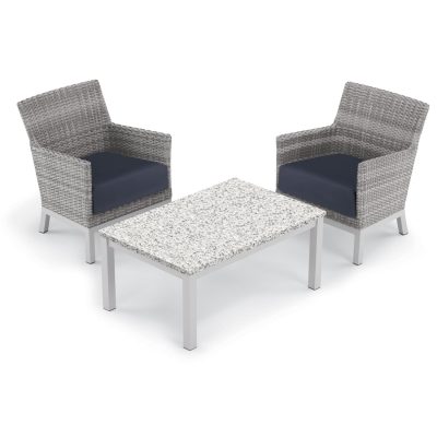 Argento 3 Piece Wicker Patio Conversation Set W/ Lite-Core Ash Coffee Table & Midnight Blue Cushions By Oxford Garden