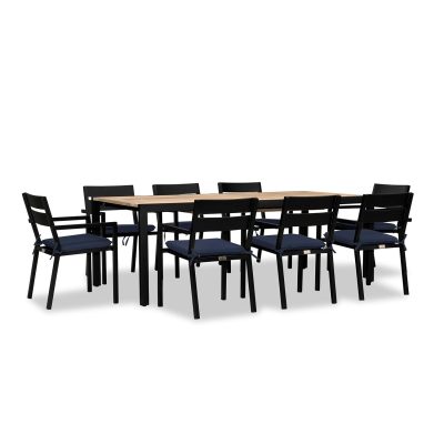 Calm Bay Communal 9 Pc Extendable Reclaimed Teak Dining Set in Black/Spectrum Indigo by Lakeview