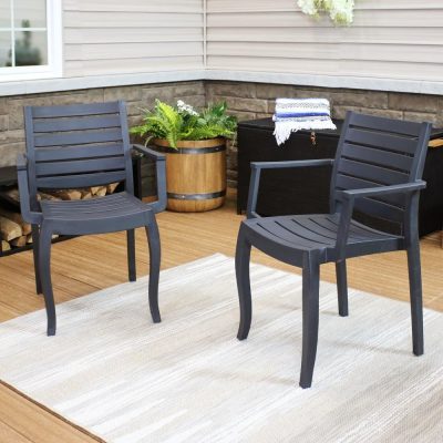 Ultimate Patio Plastic Outdoor Arm Chair – Set of 2 – Gray